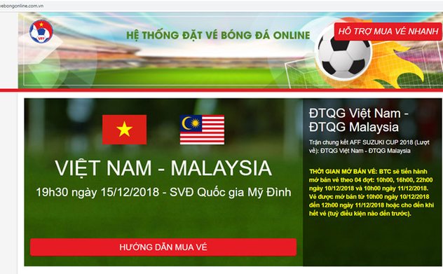 Ban tổ chức cảnh báo giả mạo trang đặt vé online xem chung kết AFF Cup