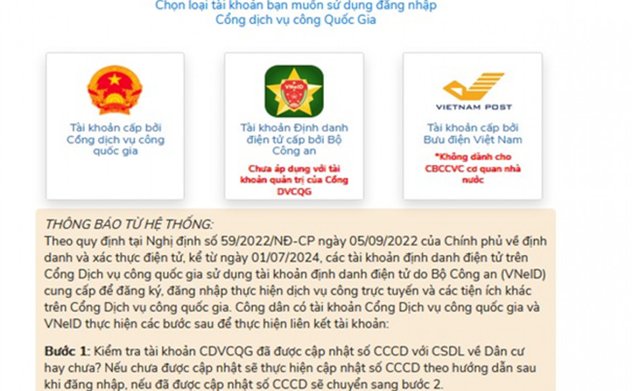 Sử dụng tài khoản VNeID khi đăng nhập dịch vụ công trực tuyến