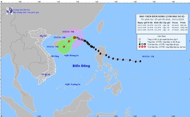 Bão số 8 trên Biển Đông có sức gió giật cấp 10 