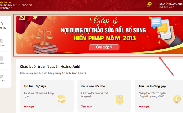 Hà Tĩnh: Góp ý về sửa đổi, bổ sung Hiến pháp năm 20213 trên ứng dụng VNeID