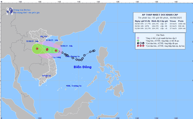Hà Tĩnh mưa to do ảnh hưởng của áp thấp nhiệt đới